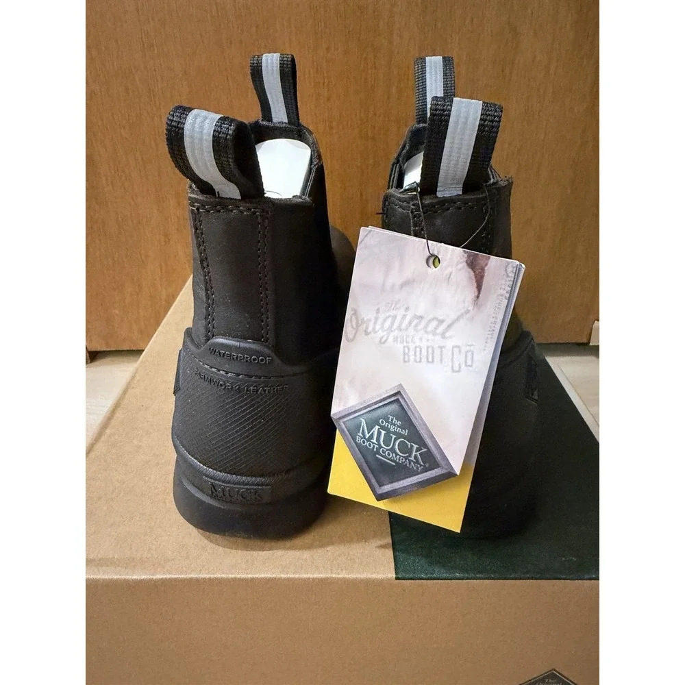 Muck Boots Mens 7.5 EU 40 Chore Farm Black Leather Waterproof Chelsea Boots Comp